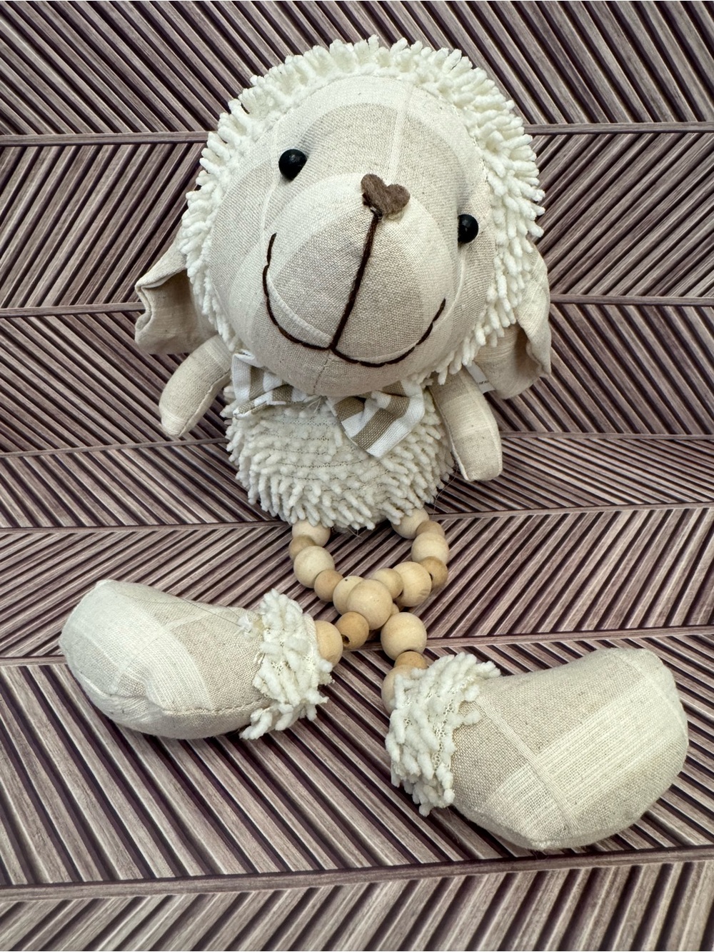 Plush Cream Lamb Decorative Shelf Sitter with Beaded Legs - Picture 2 of 6